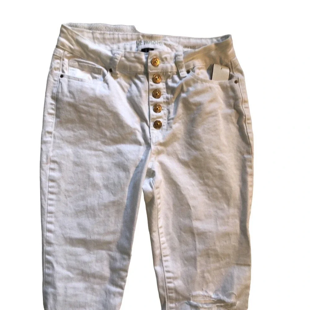 Rewash Brand Gold Button Fly Distressed #Bemore Women's Jeans White 9/29 Raw Hem